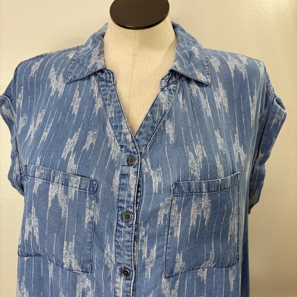 Style & Co Plus Size 1X Chambray Top Southwest Western Button Up Short Sleeve - Picture 9 of 13